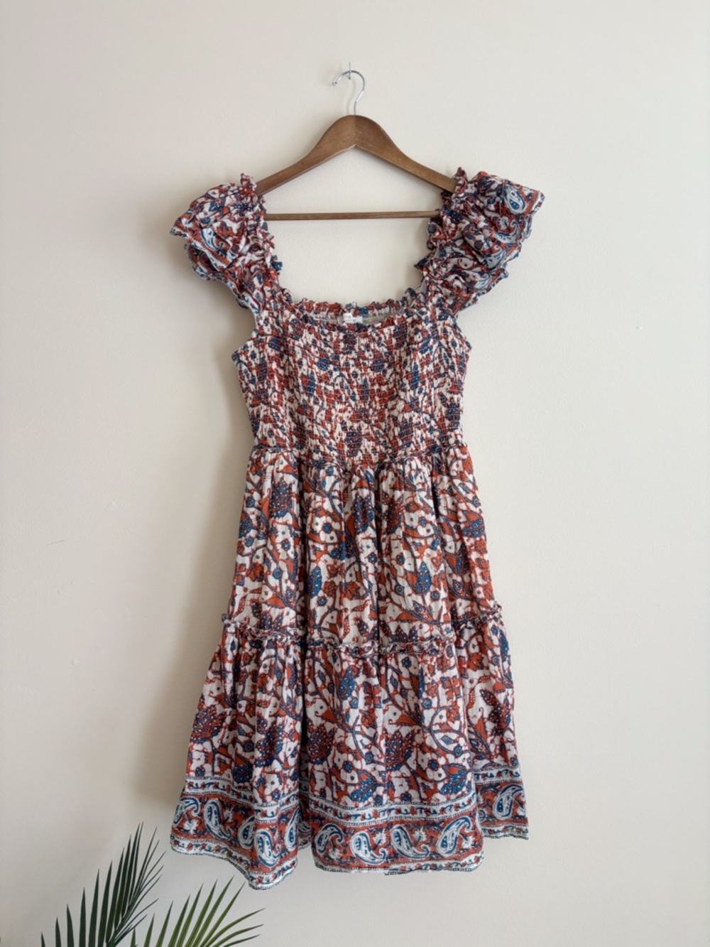 Love the Label Smocked Batik Floral Sleeveless Dress Large
